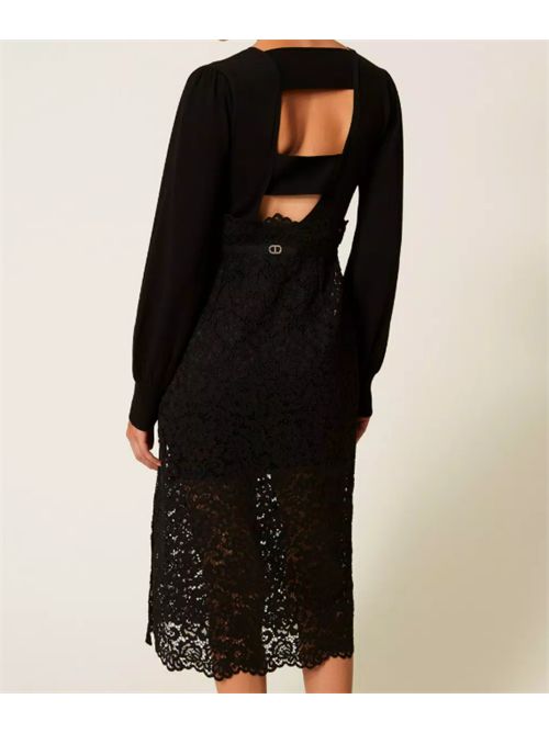 LONGUETTE DRESS IN MAGLIA E PIZZO TWIN SET | 252TP303000006 NERO